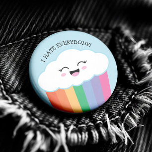 Badge Rond 5 Cm Kawaii Grmpy Cloud et Rainbows