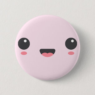 Badge Rond 5 Cm Kawaii, joli visage heureux, rose clair