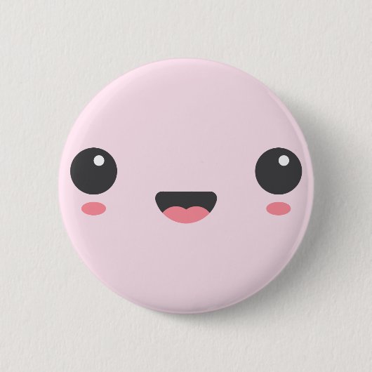 Badge Rond 5 Cm Kawaii, joli visage heureux, rose clair (Devant)