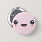 Badge Rond 5 Cm Kawaii, joli visage heureux, rose clair (Devant & derrière)