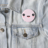Badge Rond 5 Cm Kawaii, joli visage heureux, rose clair (En situation)