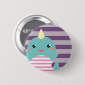 Badge Rond 5 Cm Kawaii Narwhal (Devant & derrière)