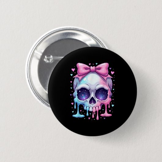 Badge Rond 5 Cm Kawaii Pastel Goth Creepy Bowtie Girl Skull Hallow (Devant & derrière)