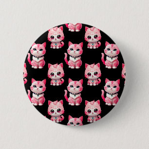 Badge Rond 5 Cm Kawaii Rose Kitty Cats Design