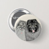 Badge Rond 5 Cm Keeshond Maman et Son Peinture - Art Chien origina (Devant & derrière)