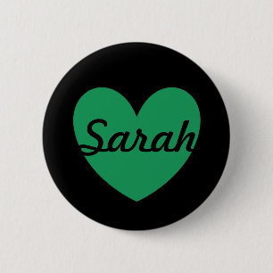 Badge Rond 5 Cm Kelly Coeurs polka vert sur noir