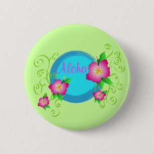 Badge Rond 5 Cm Ketmie rose - bouton de Pin