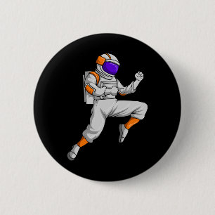 Badge Rond 5 Cm Kickboxing Astronaute Kickboxeur Espace Karaté B