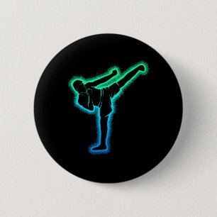 Badge Rond 5 Cm Kickboxing Karaté Kickboxer Taekwondo Enfants Homm