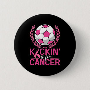 Badge Rond 5 Cm Kickin It for Cancer Soccer Pink Ribbon Breast Can