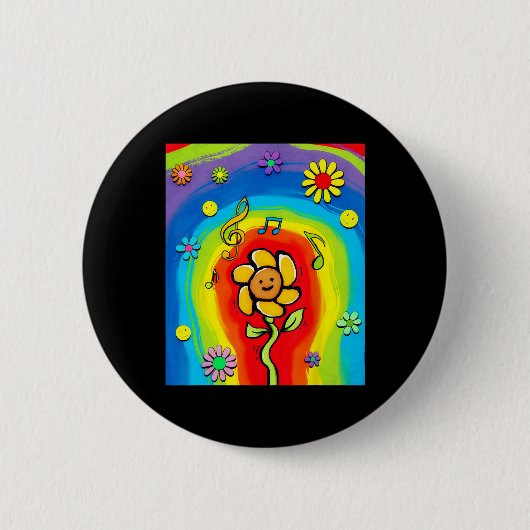 Badge Rond 5 Cm Kidcore esthétique Rainbow Dancing Flower 80s 90s (Devant)