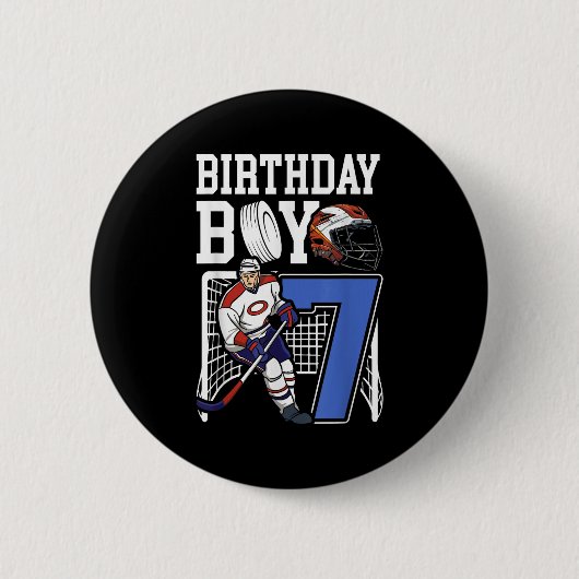 Badge Rond 5 Cm Kids 7 Year Old Ice Hockey Themed Birthday Party 7 (Devant)