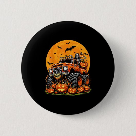 Badge Rond 5 Cm Kids Halloween Monster Truck Skeleton Pumpkin Boys (Devant)