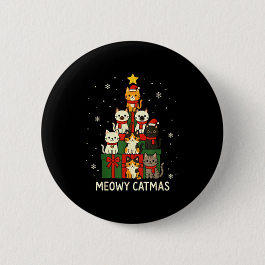 Badge Rond 5 Cm Kids Men Women Meowy Catmas Funny Christmas Cats C (Devant)