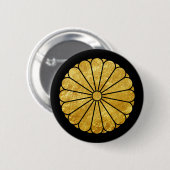 Badge Rond 5 Cm Kiku Chrysanthemum Mon faux or noir (Devant & derrière)