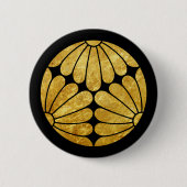 Badge Rond 5 Cm Kiku Chrysanthemum Mon or noir (Devant)