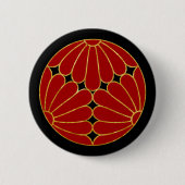 Badge Rond 5 Cm Kiku Chrysanthemum Mon rouge et faux or (Devant)
