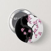 Badge Rond 5 Cm Kimono japonais Sakura noir et blanc (Devant & derrière)