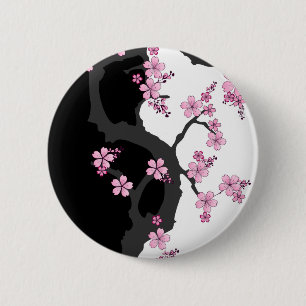 Badge Rond 5 Cm Kimono japonais Sakura noir et blanc