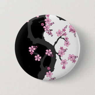 Badge Rond 5 Cm Kimono japonais Sakura noir et blanc