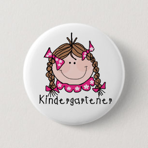 Badge Rond 5 Cm Kindergartener de fille de brune