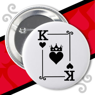 Badge Rond 5 Cm King & Queen Hearts Correspondant Couple King of H