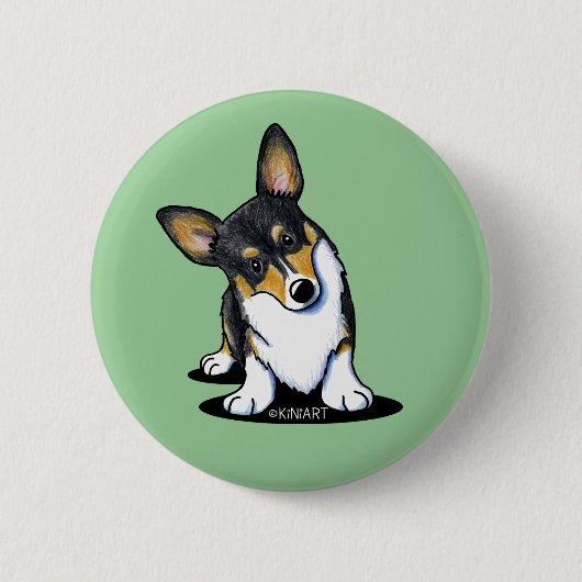 Badge Rond 5 Cm KiniArt Tri Curious Corgi Button (Devant)