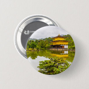Badge Rond 5 Cm Kinkaku-ji Ou Pavillon D'Or Et Étang, Kyoto