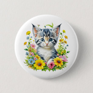 Badge Rond 5 Cm Kit de fleurs de chaton à l'aquarelle Noël