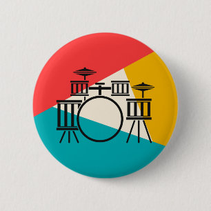 Badge Rond 5 Cm Kit de tambour tricolore - or de corail de