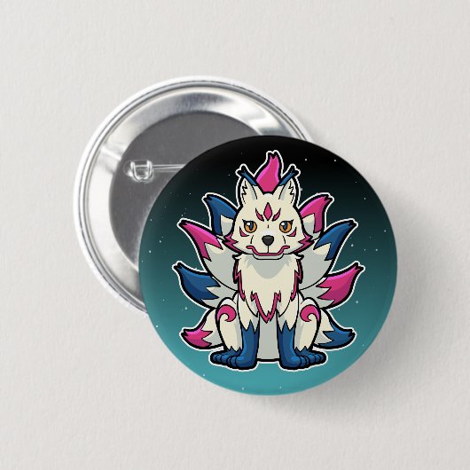 Badge Rond 5 Cm Kitsune Renard à neuf queues : Yokai japonais (Devant & derrière)