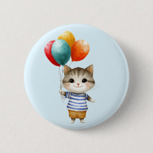 Badge Rond 5 Cm Kitten avec ballons d'anniversaire   Célébration d