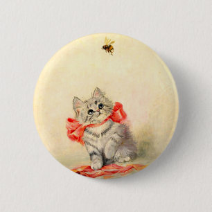 Badge Rond 5 Cm Kitten avec ruban rouge