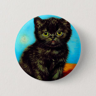 Badge Rond 5 Cm Kitten Boudeur de Style Van Gogh