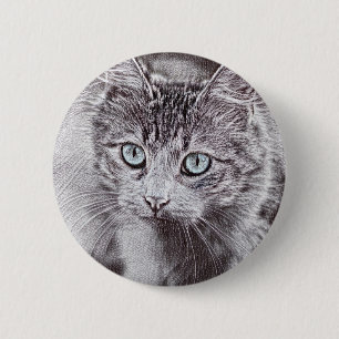 Badge Rond 5 Cm Kitten Love Cute Kitty Chat aux Yeux Bleus Lumineu