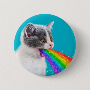 Badge Rond 5 Cm Kitten Spits Up Rainbow