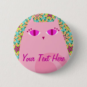 Badge Rond 5 Cm Kitty assez rose sur floral - Pin fait sur
