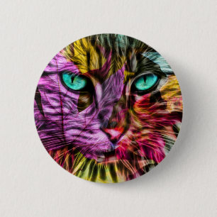 Badge Rond 5 Cm Kitty Chat Automne Feuilles d'Artsy Coloré Design