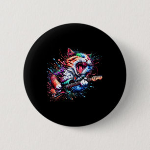 Badge Rond 5 Cm Kitty Chat Jouer Guitare Rock Chat en métal lourd