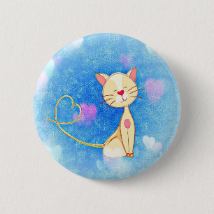 Badge Rond 5 Cm Kitty Love Hearts Bleu