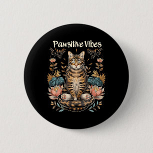 Badge Rond 5 Cm Kitty Yoga Poses Chaton Bengal Vibes Positifs Seul