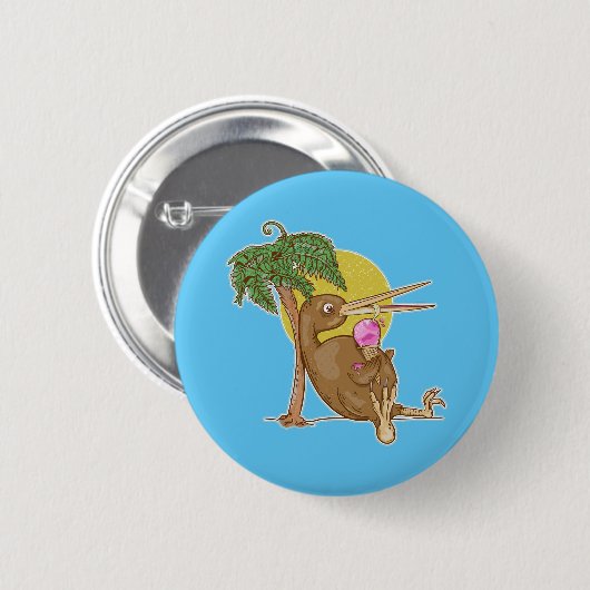 Badge Rond 5 Cm Kiwi mangeant une crème glacée (Devant & derrière)