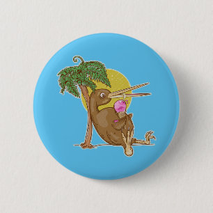 Badge Rond 5 Cm Kiwi mangeant une crème glacée