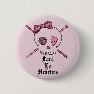Badge Rond 5 Cm Knit YE Hearties (arrière - plan rose)