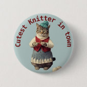 Badge Rond 5 Cm Knitter Cutest en ville tricot chat crochet amant (Devant)
