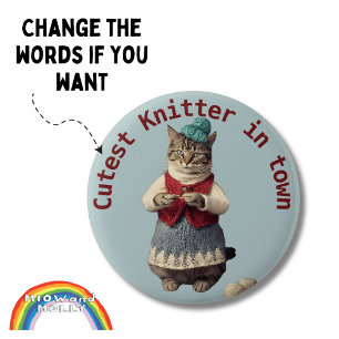 Badge Rond 5 Cm Knitter Cutest en ville tricot chat crochet amant