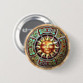 Badge Rond 5 Cm Knotwork Sun font face autour du bouton (Devant & derrière)