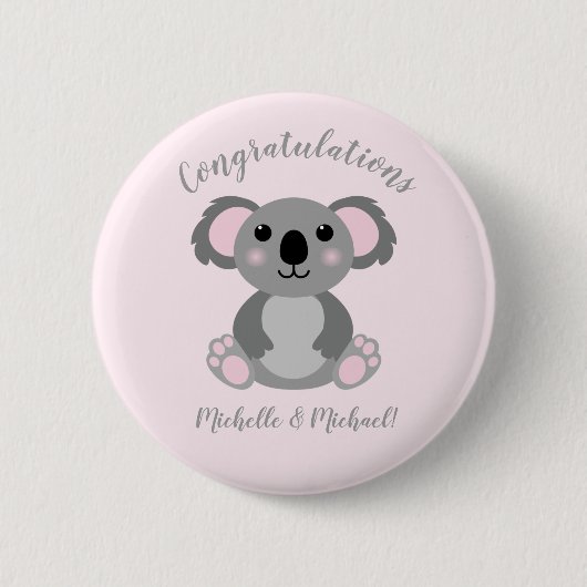 Badge Rond 5 Cm Koala ours Baby shower fille rose (Devant)