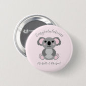 Badge Rond 5 Cm Koala ours Baby shower fille rose (Devant & derrière)