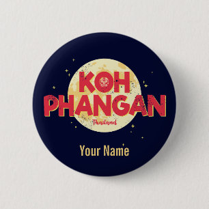 Badge Rond 5 Cm Koh Phangan avec la lune vintage île Thaïlande